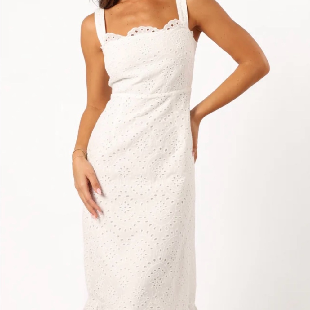 White Eyelet Lace Dress with Tie Back